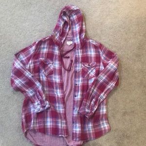 NWOT hooded plaid flannel button up